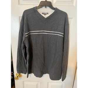 Method Mens XL Charcoal Gray Ribbed Long Sleeve Pullover V-Neck Stripe Top